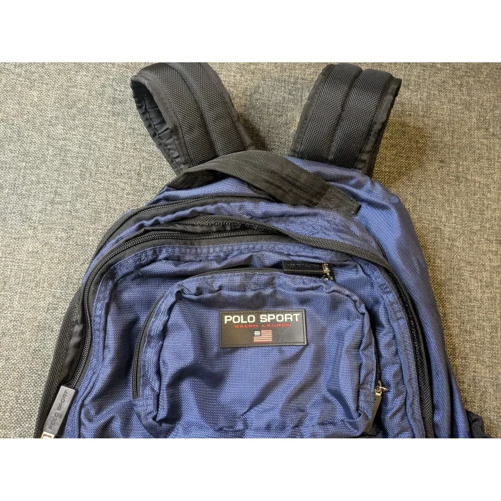 Vintage Polo Sport Ralph Lauren Blue Backpack School Bag Large USA VTG 90s
